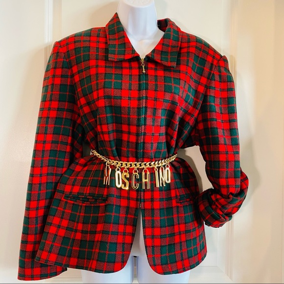 Vintage Red Tartan Zipper Closure Blazer Jacket - Picture 11 of 14